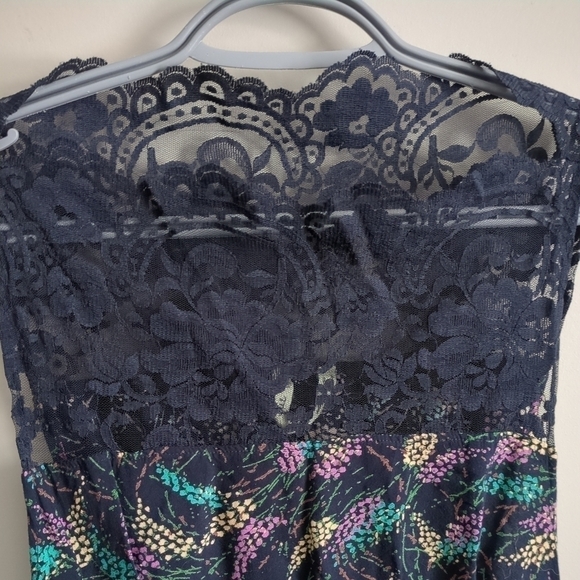 Free People Lupine Navy Sleeveless Lace Open Side Floral Dress Small Boho - Picture 3 of 9